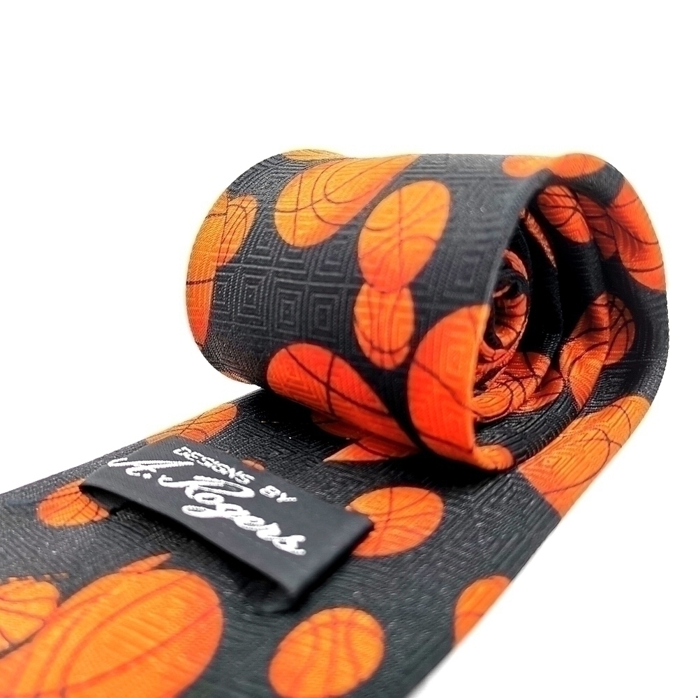 Designs By A. Rogers Basketball II ETMC Orange Sports Theme Long Neck Tie - Picture 5 of 12
